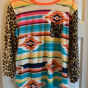 Boutique Sz XL Tribal & Cheetah 3/4 sleeve top!